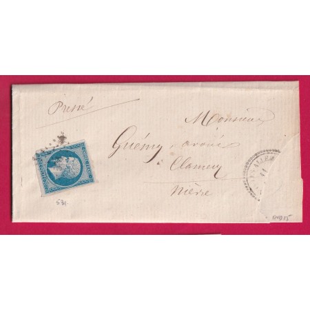 N°14 PC 531 BRINON LES ALLEMANDS NIEVRE CAD TYPE 22 INDICE 15 POUR CLAMECY LETTRE