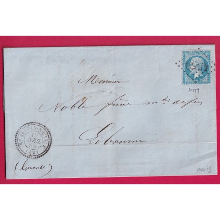 N°22 GC 4559 ST SEURIN SUR L'ISLE GIRONDE CAD TYPE 22 POUR LIBOURNE INDICE 13 LETTRE