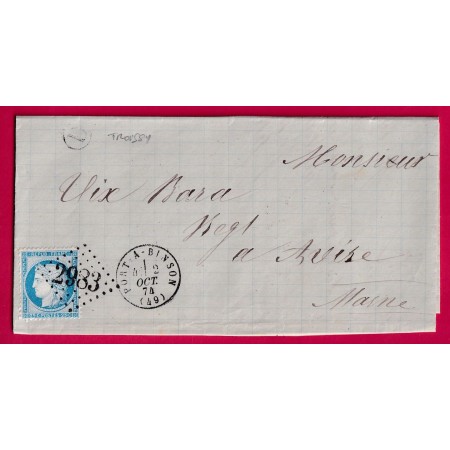 N°60 GC 2983 PORT A BINSON MARNE BOITE RURALE D TROISSY POUR AVIZE MARNE LETTRE