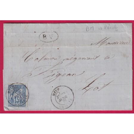 N°90 MEYMAC CORREZE BM PEROS POUR FIGEAC LOT ETIQUETTE PUB AU DOS LETTRE