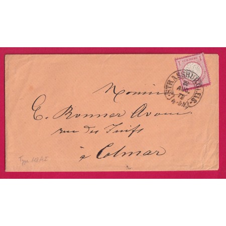 ALSACE LORRAINE FER A CHEVAL STRASBOURG 1872 POUR COLMAR LETTRE