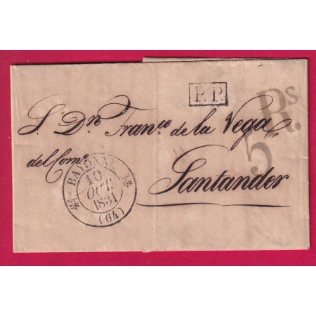 CAD TYPE 12 BAYONNE BASSES PYRENEES + PP TAXE 5 REALS POUR SANTANDER ESPAGNE LETTRE