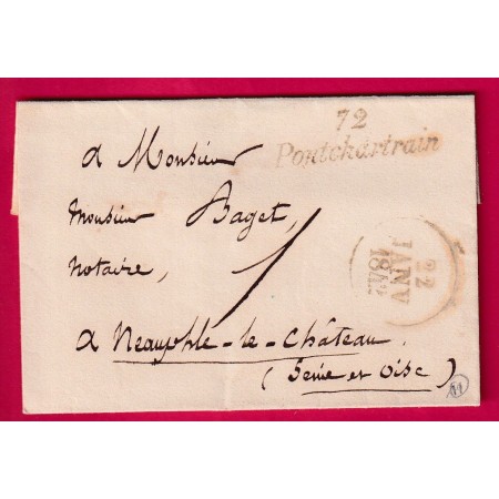 CURSIVE 72 PONTCHATRAIN SEINE ET OISE POUR NEAUPHLE LE CHATEAU 1842 TAXE LOCALE 1 CAD TYPE 14 ARRIVE LETTRE