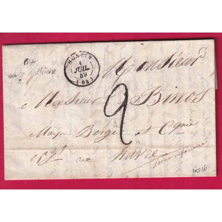 CURSIVE 64 LUCQ EN BEARN CAD TYPE 15 MONEIN BASSES PYRENEES POUR LE HAVRE SEINE INFERIEURE 1849 INDICE 16 LETTRE
