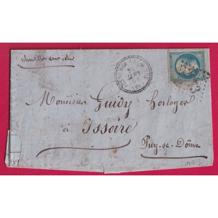 N°22 GC 2873 PLANCHER LES MINES HAUTE SAONE CAD TYPE 22 POUR ISSOIRE PUY DE DOME INDICE 13 LETTRE