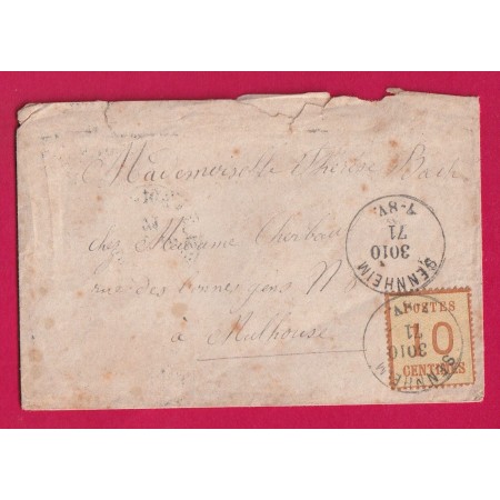 ALSACE LORRAINE N°5 SENNHEIM  CERNAY BAS RHIN POUR MULHOUSE 30 10 1871 LETTRE