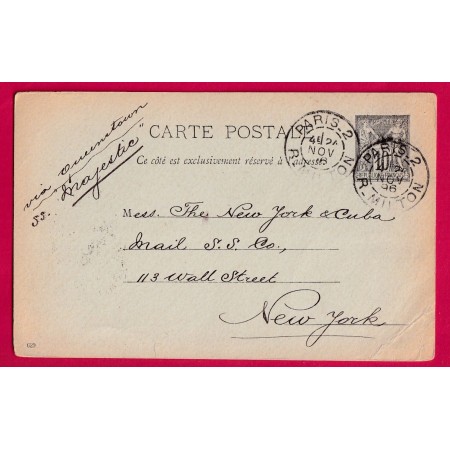 ENTIER 10C SAGE PARIS 2 R MILTON POUR NEW YORK USA WALL STREET 1896 LETTRE