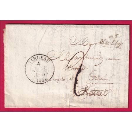 CURSIVE 43 SULLY LOIRET CAD TYPE 13 JARGEAU POUR ORLEANS 1837 INDICE 8 LETTRE