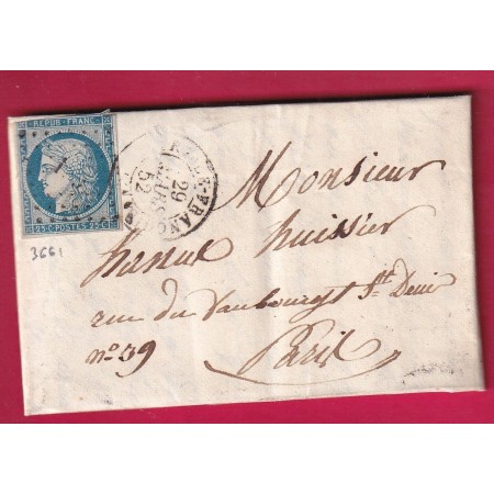 N°4 PC 3661 VITRY LE FRANCOIS MARNE POUR PARIS 1852 LETTRE