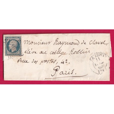 N°10 PC 865 LA CIOTAT BOUCHES DU RHONE CAD TYPE 14 POUR PARIS 1853 LETTRE