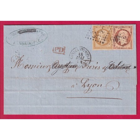 N°21 23 GC 5083 CONSTANTINOPLE TURQUIE TURKEY POUR LYON 1864 LETTRE