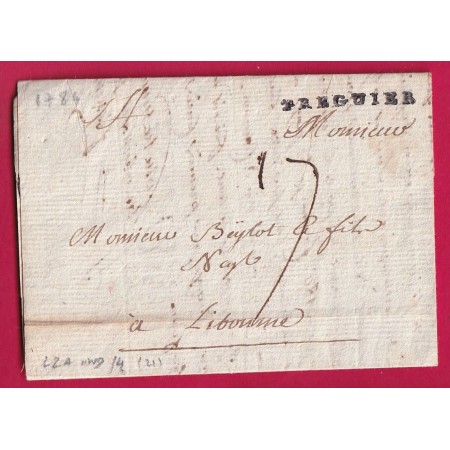 MARQUE TREGUIER COTES DU NORD 1784 LENAIN N°2A INDICE 14 POUR LIBOURNE GIRONDE BRETAGNE LETTRE