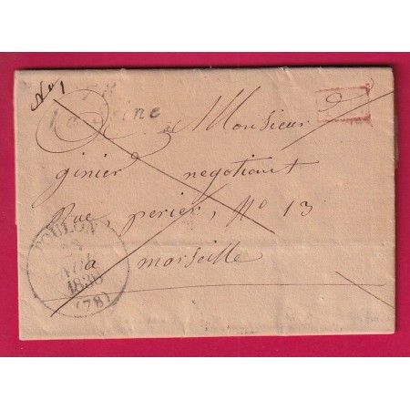 CURSIVE 78 LA SEINE VAR CAD TYPE 13 TOULON + PP ROUGE POUR MARSEILLE 1838 LETTRE