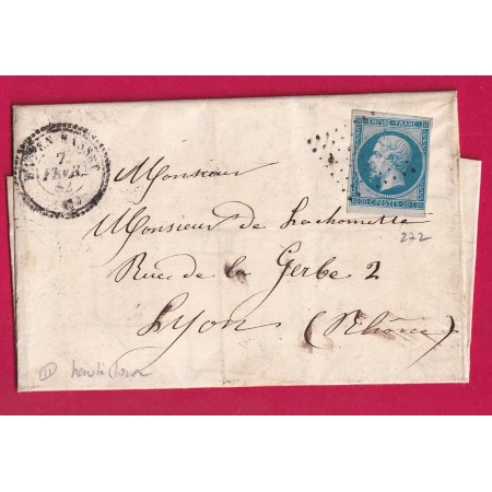 N°14 BLEU SUR LILAS PALE PC 272 BAS EN BASSET HAUTE LOIRE CAD TYPE 22 POUR LYON  LETTRE