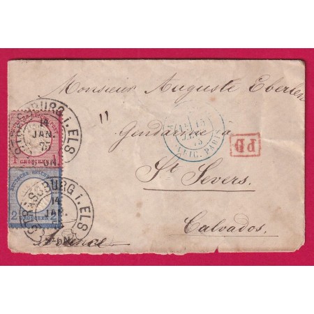 ALSACE LORRAINE FER A CHEVAL STRASBOURG BAS RHIN ALLEMAGNE POUR ST SEVER CALVADOS 1875 LETTRE