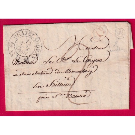 CAD TYPE 12 CHATELHAUDREN COTES DU NORD BOITE RURALE B LANVOLLON + DECIME RURALE POUR ST BRIEUC 1840 LETTRE
