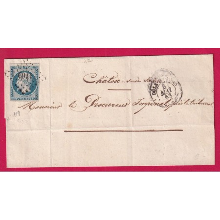 N°10 TTB UN VOISIN PC 1109 DOLE DU JURA 1853 POUR CHALON SUR SAONE LETTRE