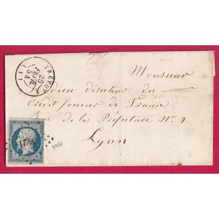 N°10 TTB PC 3421 TREVOUX AIN POUR LYON 1854 LETTRE