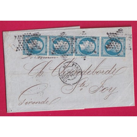 N°22 BANDE DE QUATRE PARIS ETOILE PLEINE PARIS 3E 60 POUR STE FOY LA GRANDE GIRONDE LETTRE