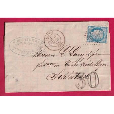 N°37 GC 2045 LIGUGE VIENNE TAXE TAMPON 30 POUR SELESTAT ALSACE LORRAINE ALLEMAGNE LETTRE