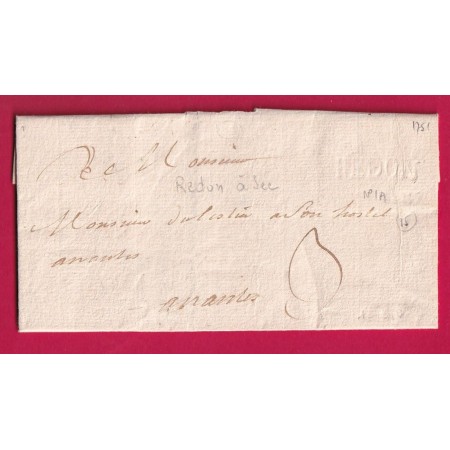 MARQUE REDON A SEC ILLE ET VILAINE 1751 LENAIN N°1A INDICE 15 POUR NANTES LETTRE