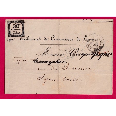 TIMBRE TAXE N°6CAD TYPE 17 LYON LES TERREAUX POUR LYON VAISE 1879 LETTRE