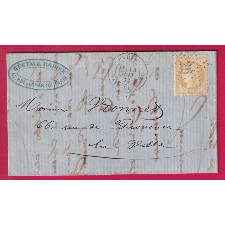 N°59 PARIS ETOILE 26 GARE DU NORD POUR PARIS 1873 LETTRE