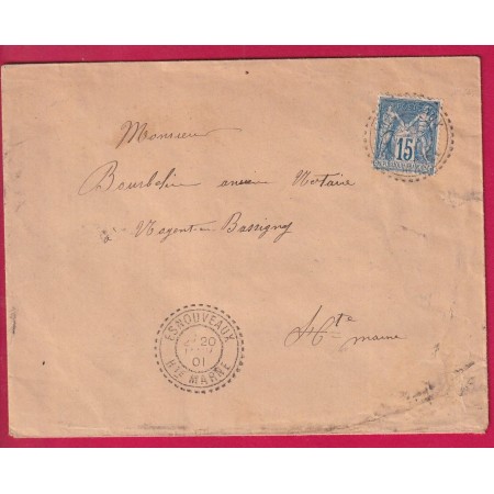 N°90 CAD FB 84 ESNOUVEAUX HAUTE MARNE FACTEUR BOTIER POUR NOGENT EN BASSIGNY 1901 LETTRE