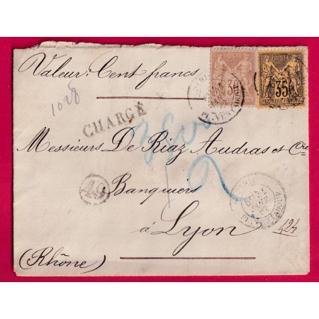 N°80 93 PARIS PL VENTADOUR LETTRE CHARGE POUR LYON RHONE