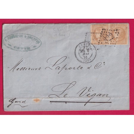 N°43A PAIRE GC 822 CETTE 6 MAI 1871 POUR LE VIGAN GARD LETTRE