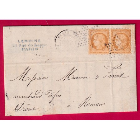 N°36 PAIRE PARIS ETOILE 12 B BEAUMACHAIS POUR ROMANS DROME 18 AOUT 1871 LETTRE