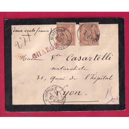 N°80 X2 ST AFFRIQUE AVEYRON 1891 LETTRE CHARGE PÖUR LYON RHONE LETTRE