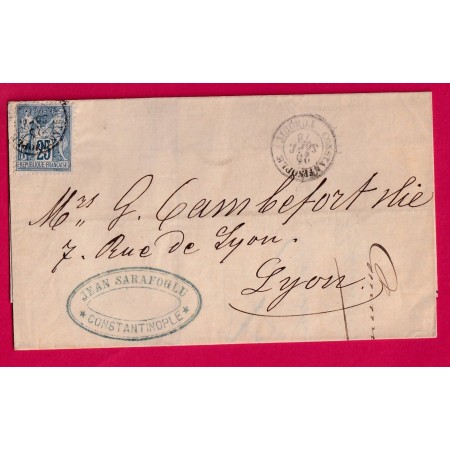 N°79 CAD CONSTANTINOPLE TURQUIE TURKEY BFE POUR LYON RHONE 1878 LETTRE