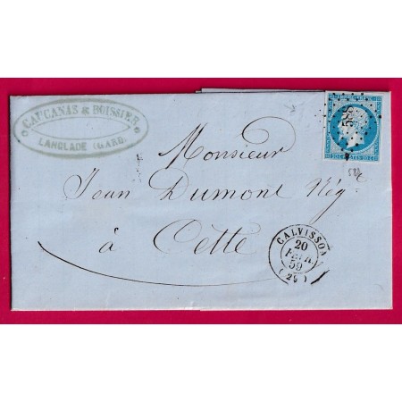 N°14 PC 588 CALVISSON GARD BOITE RURALE E LANGLADE POUR CETTE HERAULT 1859 LETTRE