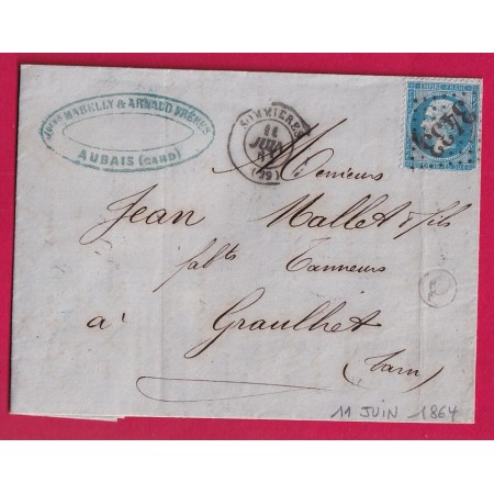 N°22 GC 3433 SOMMIERES GARD BOITE RURALE Q AUBAIS POUR GRAULHET TARN LETTRE