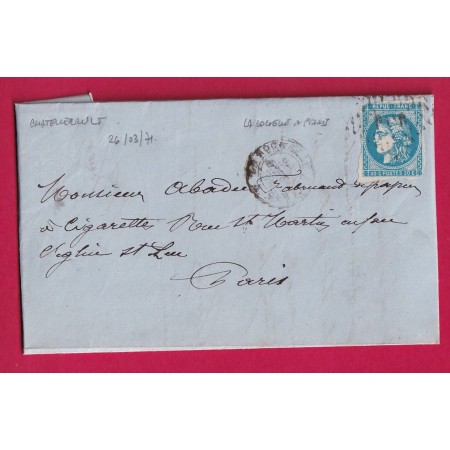 TENTATIVE ENTREE COMMUNE DE PARIS TEXTE CHATELLERAULT VIENNE 26 MARS 1871 AMBULANT LA ROCHELLE A PARIS LETTRE