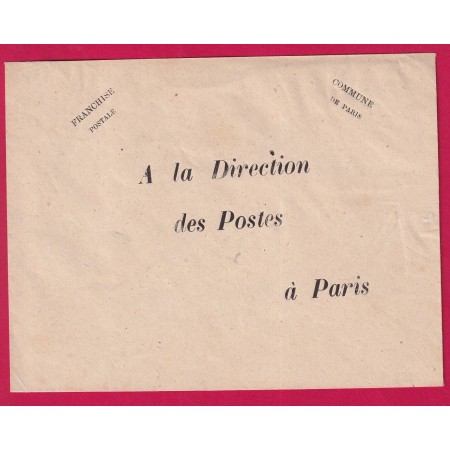 COMMUNE DE PARIS ENVELOPPE DE FRANCHISE  POUR LA DIRECTION DE LA POSTE A PARIS LETTRE