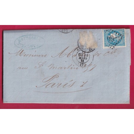 COMMUNE LETTRE ENTREE DANS PARIS DEPART ANGERS TIMBRE A 10C POUR DISTRIBUTION INTRA MUROS ENLEVE 31 MARS 1871 LETTRE