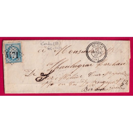 N°22 GC 4471 BROCAS LANDES CAD TYPE 22 POUR BORDEAUX GIRONDE LETTRE