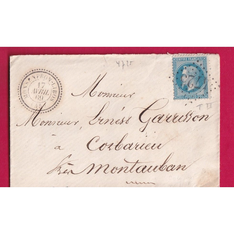 N°29 GC 4725 MONSEMPRON LIBOS LOT ET GARONNE POUR MONTAUBAN TARN ET GARONNE CAD TYPE 22 LETTRE