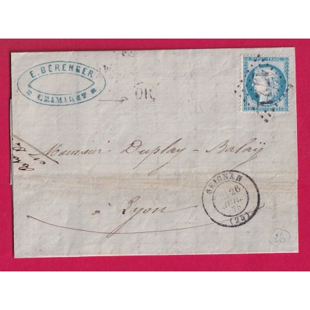 N°60 GC 1721 GRIGNAN DROME OR CHAMARET POUR LYON LETTRE