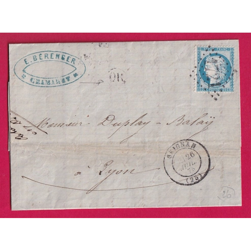 N°60 GC 1721 GRIGNAN DROME OR CHAMARET POUR LYON LETTRE