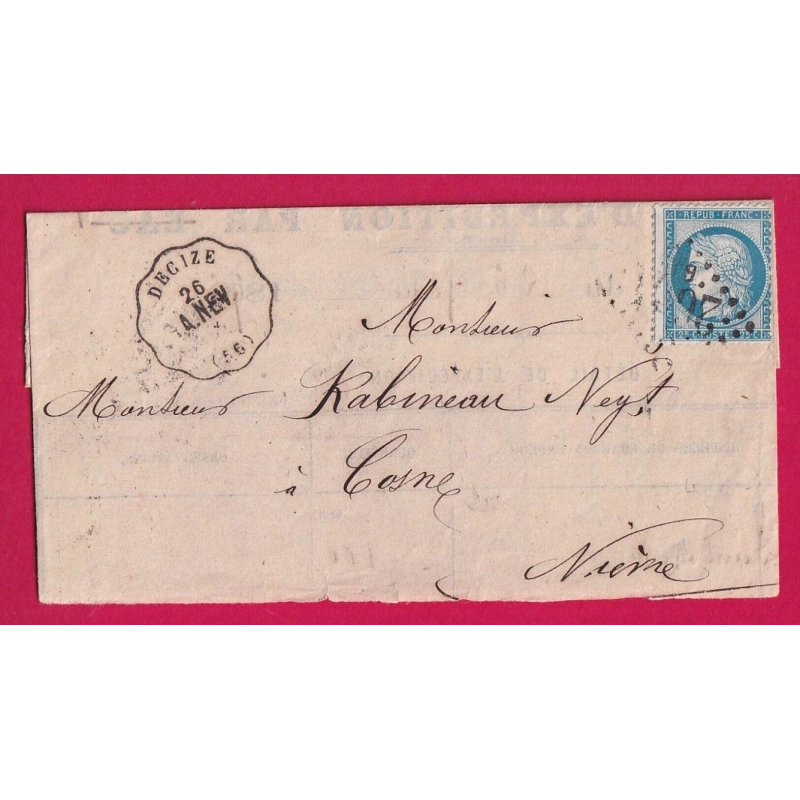 N°60 CONVOYEUR STATION DECIZE NIEVRE GC 2654 NEVERS GARE POUR COSNE NIEVRE LETTRE