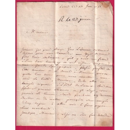 MARQUE VIRE CALVADOS EN ROUGE 1751 LENAIN N°1A INDICE 15 POUR PARIS LETTRE