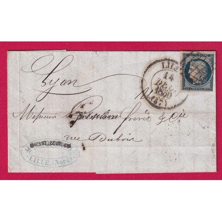 N°4 GRILLE + CAD TYPE 13 LILLE NORD 1850 POUR LYON RHONE LETTRE
