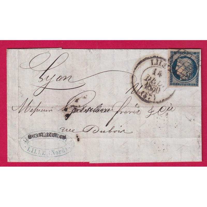 N°4 GRILLE + CAD TYPE 13 LILLE NORD 1850 POUR LYON RHONE LETTRE