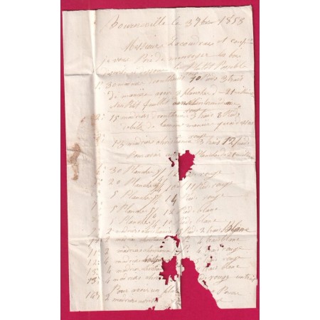 N°14 PC 2491 PONT AUDEMER EURE BOITE RURALE F BOURNEVILLE POUR HONFLEUR CALVADOS 1858 LETTRE