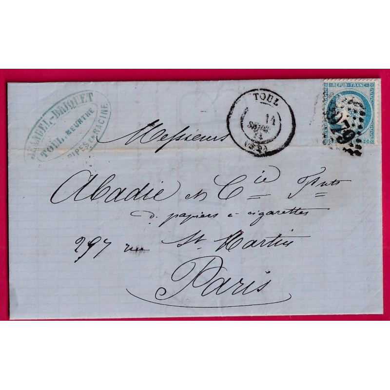 N°60 PRECOCE DU 14 SEPTEMBRE 1871 GC 3979 TOUL MEURTHE ET MOSELLE LETTRE LETTRE