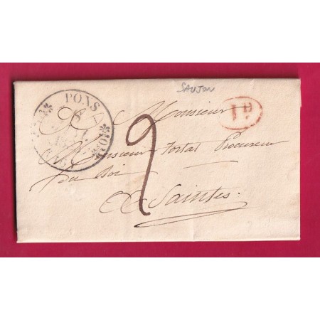 CAD TYPE 11 PONS CHARENTE DECIME RURAL DE SAUJON 1835 POUR SAINTES LETTRE