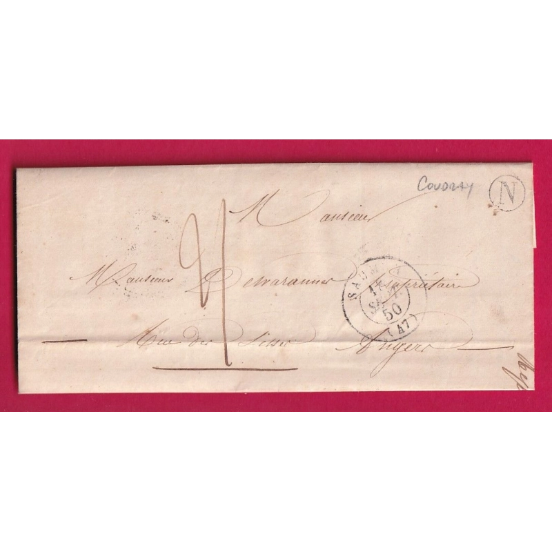 CAD TYPE 15 SAUMUR MAINE ET LOIRE 1850 BOITE RURALE N COUDRAY POUR ANGERS LETTRE